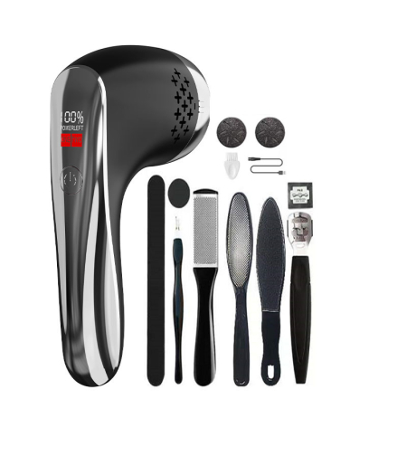 Set Aparat Profesional pentru indepartare bataturi Calus EAR Neo™ Foot Polisher Vacuum, cu aspirator, inlatura si pielea uscata, display digital, LED, incarcare USB, 2 role, 2700 rpm, C6497, Negru