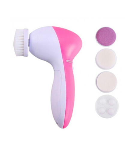 Perie Vangaloo de ingrijire faciala, masaj facial electric si demachiant, 5 in 1, roz