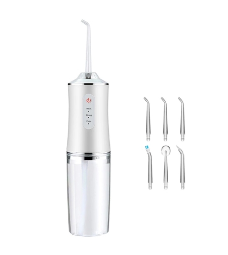 Irigator bucal si oral profesional PPS Pulse® Neo™, 140 PSI, Functie masaj, rotatie 360°, portabil, 4 moduri, acumulator 1400mAh, 4 duze incluse, 220 ml, alb