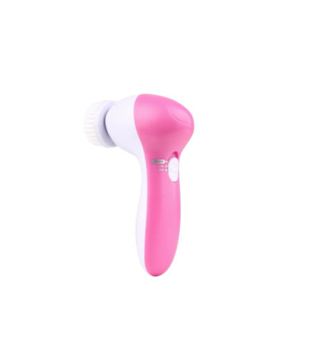 Aparat pentru curatare faciala si masaj 5 in 1, masaj si functie de ingrijire, 2 viteze, functie de reglare a vitezei, 5 capete perii interschimbabile,13x7cm, alb/roz