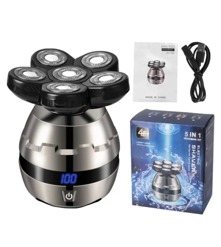 Aparat de ras electric 4D, Neo™ 7 Blade Samurai®, multifunctional, fara fir, incarcare USB, 100% rezistent la apa, 6 lame independente, usor de curatat, sistem 6 in 1, Silver