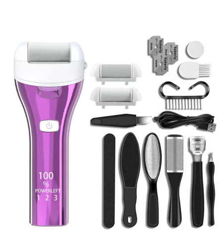 Set Aparat indepartare bataturi si piele uscata Calus Neo™ Foot Polisher v623 MAT, cu display digital, iluminare LED, incarcare USB, capat suplimentar si 3 role microminerale, 3900 rpm, Mov