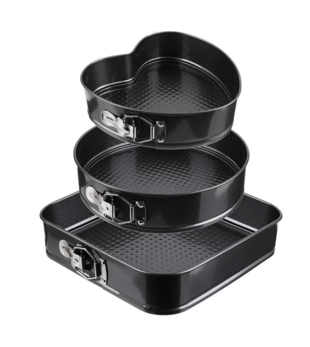 Set 3 Tavi pentru Copt, Forme Inima/Rotunda/Patrata si Baza Detasabila, 24 cm/26 cm/28 cm, Negru, Neo™