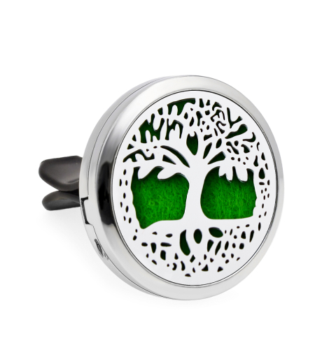 Difuzor auto aromoterapie Neo™ HG823, Tree of Life Strong Roots, 1 pad burete inclus, cu uleiuri esentiale, eco friendly, otel inoxidabil
