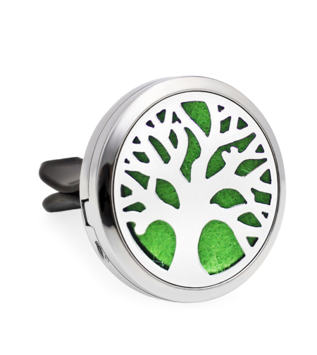 Difuzor auto aromoterapie Neo™ HG139, Tree of Life Chubby, 1 pad burete inclus, cu uleiuri esentiale, eco friendly, otel inoxidabil