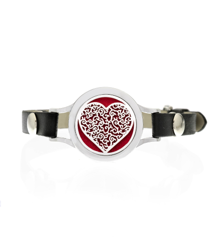 Bratara cu aromoterapie Neo™ WJ467, Red Heart, eco-friendly, aliaj de zinc si piele ecologica