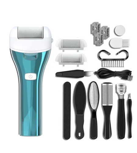 Set Aparat indepartare bataturi si piele uscata Calus Neo™ Foot Polisher v623 MAT, cu display digital, iluminare LED, incarcare USB, capat suplimentar si 3 role microminerale, 3900 rpm, Verde