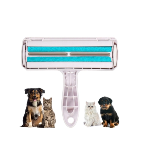 Set Format din Perie cu Rola si barete de cauciuc, Neo™ Pet®, cu compartiment pentru colectarea blanii si parului si Manusa de periat blana Neo™ Pet® cu peri din silicon pentru caini, pisici, iepuri, Pentru mana dreapta, Albastru si negru