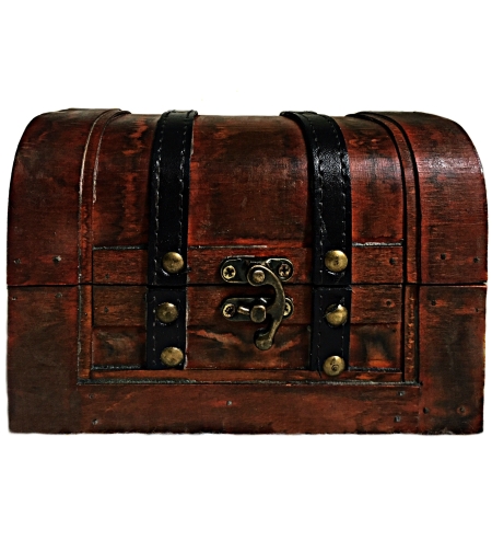 Cufar lemn si piele, stil retro vintage, 18 x 12 x 12 cm