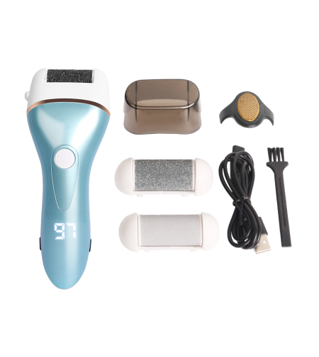 Aparat indepartare bataturi si piele uscata Calus Neo™ Foot Polisher Cap, display digital, LED, incarcare USB, cu capac si 3 role, 2300 rpm, V608 Blue