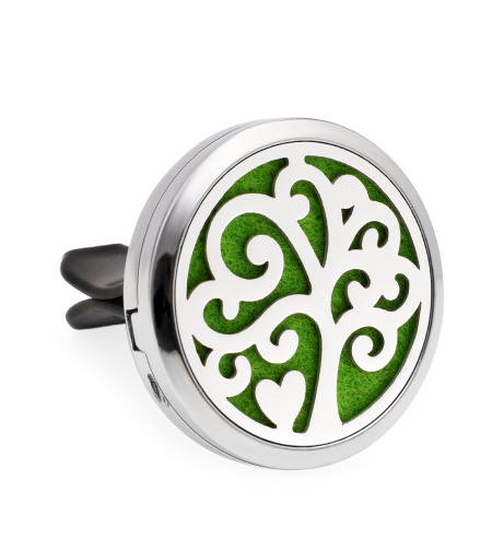 Difuzor auto aromoterapie Neo™ HG488, Tree of Life Stylish Love, 1 pad burete inclus, cu uleiuri esentiale, eco friendly, otel inoxidabil