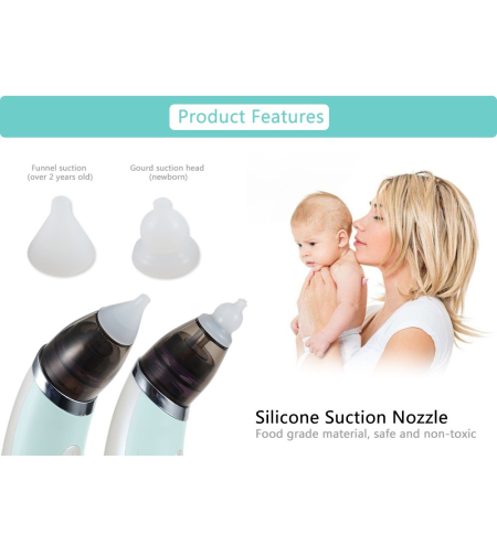 Aspirator Nazal pentru Copii - 5 Trepte de Putere, 2 Capete de Silicon, Albastru