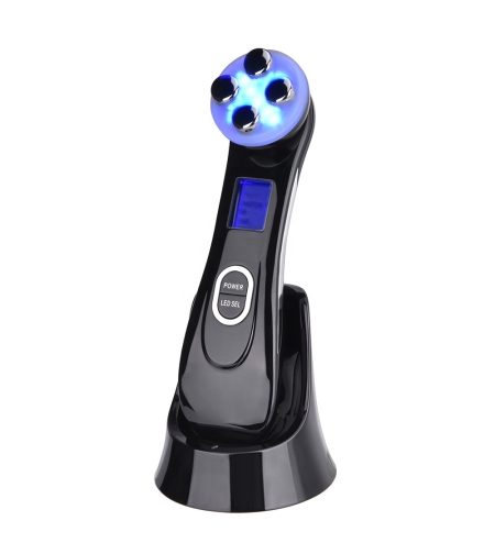 Aparat Profesional de ingrijire faciala prin Rejuvenare cu Fotoni 5 in 1 Neo Photon™, pentru intinerirea pielii, efect anti-rid, tratament Electroporare, RF lumina LED, inchide porii, elimina acneea, albire, pentru fata/gat, stativ incarcare rapida, Negru