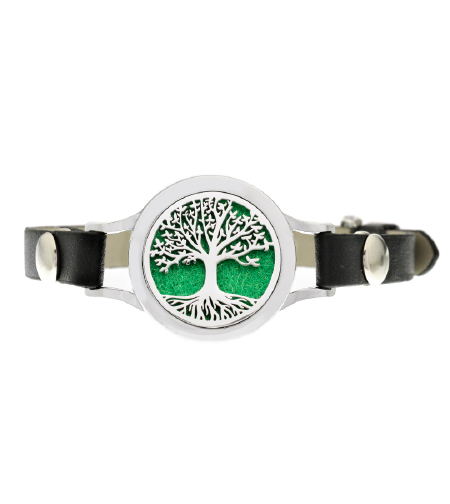 Bratara cu aromaterapie Neo™ WJ427, Tree of Life birds leaves, eco-friendly, aliaj de zinc si piele ecologica