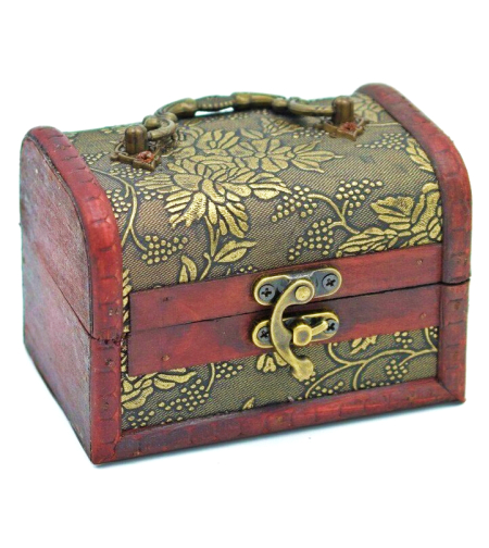 Cufar din lemn si piele Neo™ Gifto®, stil retro vintage cu insertii si feronerie metalica, 14 x 9 x 9 cm