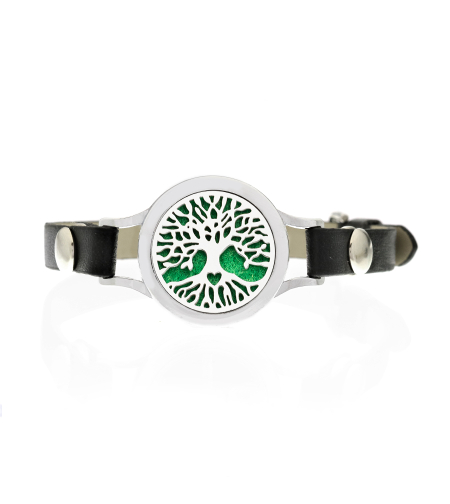 Bratara cu aromoterapie Neo™ WJ424, Tree Of Life Heart, eco-friendly, aliaj de zinc si piele ecologica