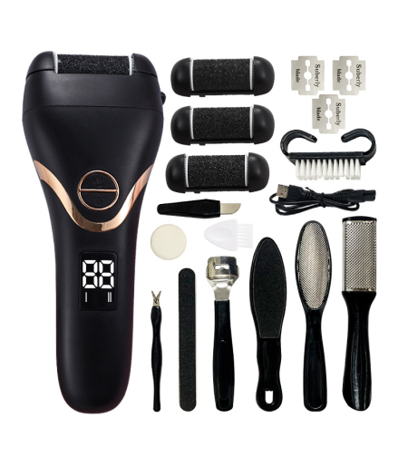 Pila electrica cu afisaj digital pentru picioare, cu lanterna, cu kit profesional 22 in 1, reincarcabila USB, rezistent la apa, aparat electric pentru indepartarea calusuri cu 3 capete role 2 viteze