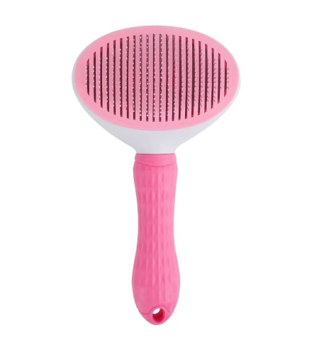 Perie cu buton auto-curatare pentru animale, Neo™ Pet-Pet®, utila in curatarea si ingrijirea parului, 20x10x6 cm, pisici, caini, iepuri, roz