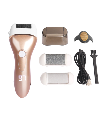 Aparat indepartare bataturi si piele uscata Calus Neo™ Foot Polisher Cap, display digital, LED, incarcare USB, cu capac si 3 role, 2300 rpm, V608 Gold