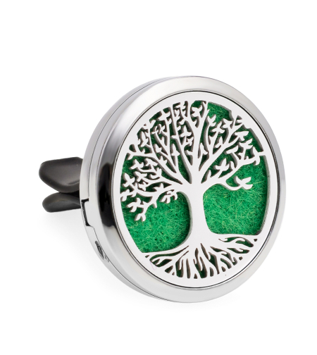 Difuzor auto aromoterapie Neo™ HG427, Tree of Life, 1 pad burete inclus, cu uleiuri esentiale, eco friendly, otel inoxidabil