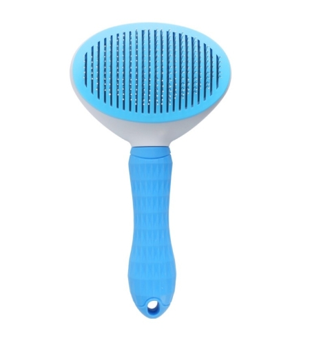 Perie cu buton auto-curatare pentru animale, Bell™ Pet-Pet®, utila in curatarea si ingrijirea parului, 20x10x6 cm, pisici, caini, iepuri, albastra