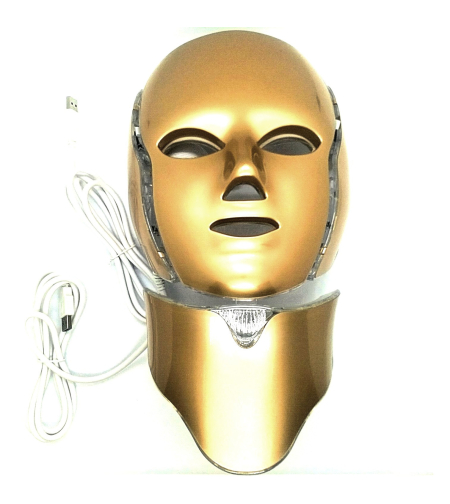 Masca faciala cu LED, OEM, 7 culori, Curent Galvanic, pentru tratarea diverselor afectiuni ale tenului si gatului, Gold