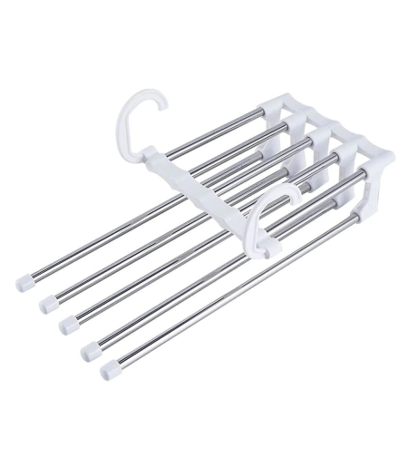 Umeras Pliabil Neo™ Organizator Compact® pentru perechi de pantaloni, cu tije din inox, 48 x 15 cm, Carlige Albe