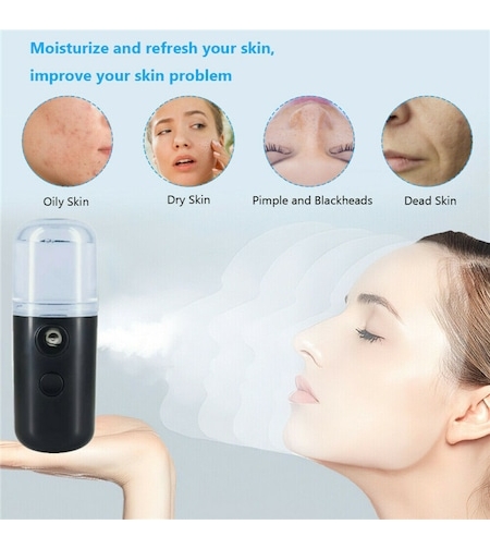 Spray Hidratare Faciala,Nano Ⅱ®,Igienizare, Curatare Ten, Abur Rece, Incarcare USB,30 ml, Negru