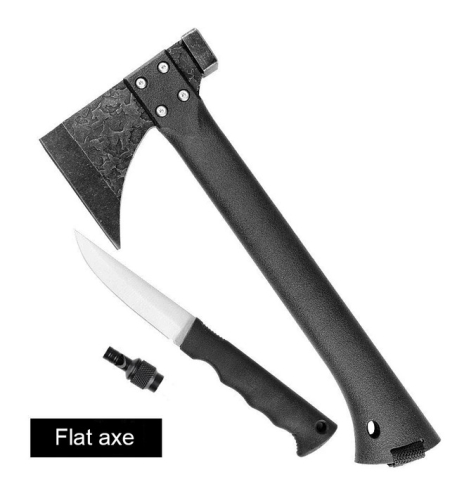 Topor Multifunctional Compozit Pentru Supravietuire Neo™ Campy® Negru usor de folosit maner lung, cutit si fluier