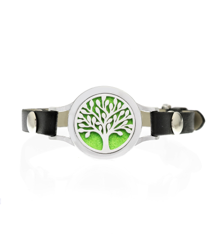 Bratara cu aromoterapie Neo™ WJ426, Tree Of Life Green Leaves, eco-friendly, aliaj de zinc si piele ecologica