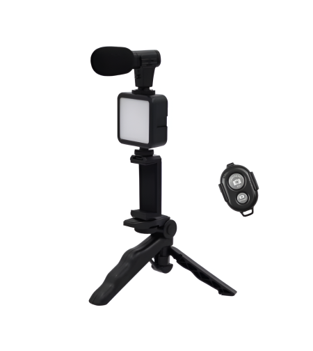 Kit de Vlogging pentru Filmari Video Youtube, TikTok, cu Trepied, Microfon, Panou LED, Suport Reglabil Telefon, Neo™