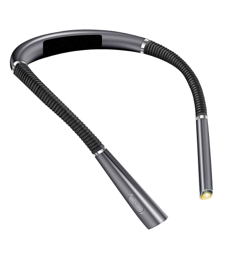 Lumina pentru citit cu pozitionare pe gat, Zggzerg, Cu 3 Tipuri De Lumina LED si 3 Nivele de Intensitate, Portabila, Multifunctionala, Reincarcabila USB, Capacitate Baterie 1000 mAh, Pentru Citit, Reparat, Plimbari Nocturne, Camping, Gri