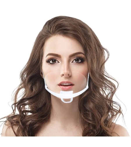 Set 8 Masti transparente reutilizabile pentru gura si nas, cu suport pentru barbie si elastic, bandou alb, Neo Horeca