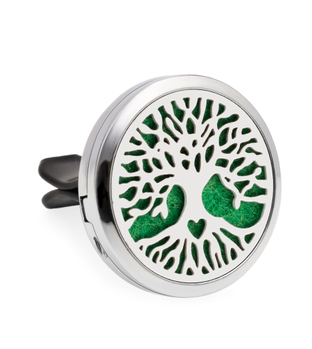 Difuzor auto aromoterapie Neo™ HG424, Tree of Life Love, 1 pad burete inclus, cu uleiuri esentiale, eco friendly, otel inoxidabil