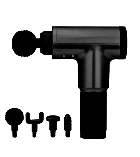 Aparat de Masaj Profesional, cu 4 capete interschimbabile si 6 trepte de intensitate, Neo™ Professional Gun®, pentru dureri musculare, reumatice, anticelulitic, Negru