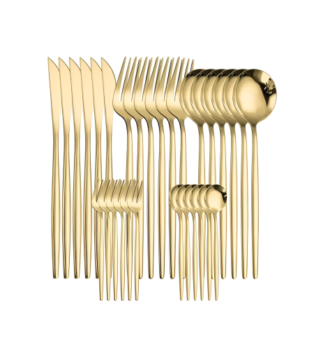 Set Tacamuri cu Finisaj Lucios, 24 piese, din Otel Inoxidabil, Auriu, Neo™