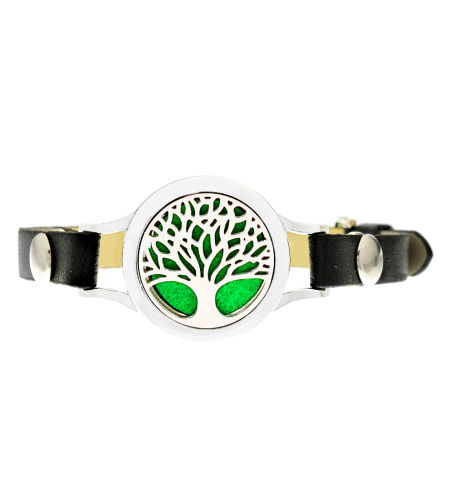 Bratara cu aromaterapie Neo™ WJ305, Tree of Life web leaves, eco-friendly, aliaj de zinc si piele ecologica