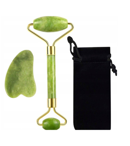 Roller pentru masaj cu drenaj facial Nemo, Reduce inflamatia, Calmeaza tenul, Jad, Verde