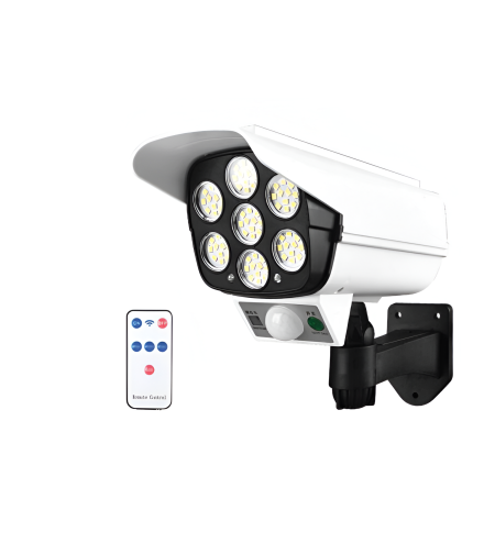 Lampa Solara Tip Camera Falsa 77 LED cu Panou solar, 10 W, Senzor miscare, 1200 mAH, Design Realist, Alb, Neo™