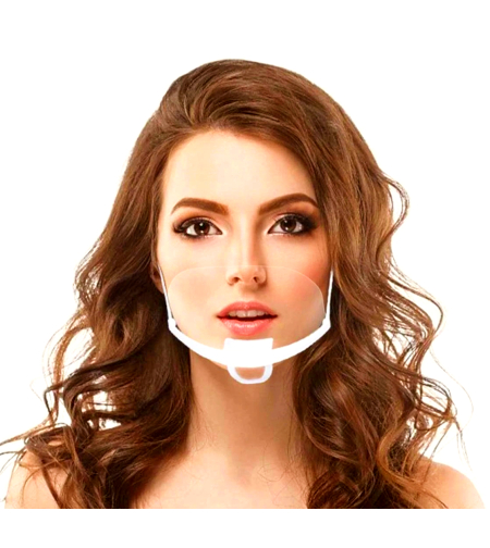 Set 10 Masti transparente reutilizabile pentru gura si nas, cu suport pentru barbie si elastic, bandou alb, Neo Horeca