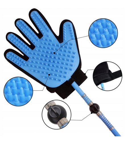 Perie de baie pentru caini, Model Manusa, Tub 2.1m, Silicon/ABS, Albastru/Negru