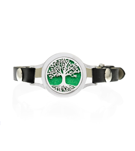 Bratara cu aromoterapie Neo™ WJ427, Tree Of Life Young, eco-friendly, aliaj de zinc si piele ecologica