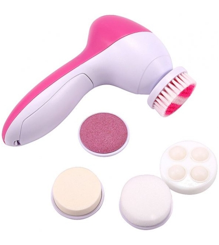 Aparat electric pentru exfoliere si masaj facial, 5 perii incluse si functie de reglare a vitezei, 13x7cm
