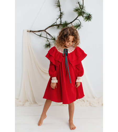 Rochiță cu mânecă lungă din muselina pentru fetițe, model TAISIA