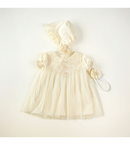 Rochita botez fetita, bumbac si tulle, model DELICATE