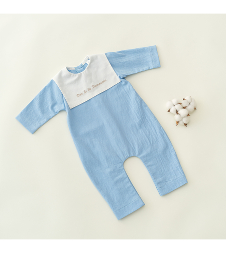 Salopetă „Dar de la Dumnezeu” baby blue din bumbac prespălat