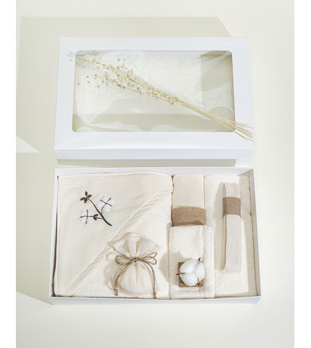 Trusou Botez crem, cu broderie manuala, model DIN NATURA