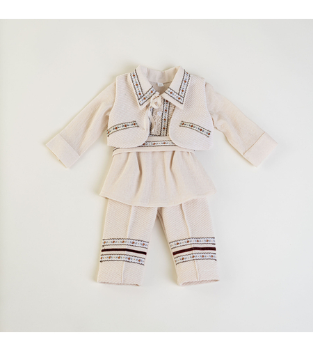 Baby Boy Cream Cotton Outfit with Traditional Motifs – ION Model