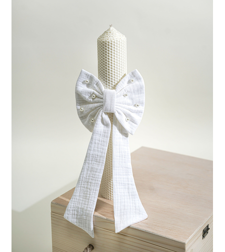 Lumânare de botez „White of Pearls” din ceară naturală
