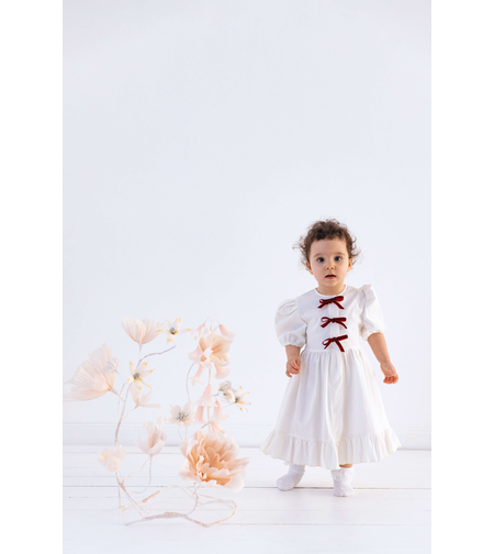 Rochiță din in cu fundițe, pentru fetițe model CLARA